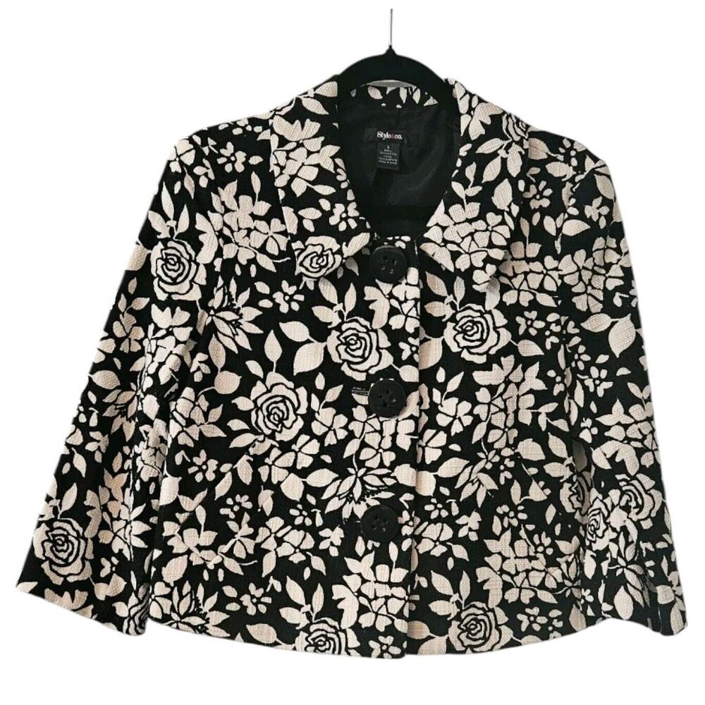Style & Co NWOT Womens 6 Short Jacket Floral 3/4 Sleeve Pockets Career Artsy